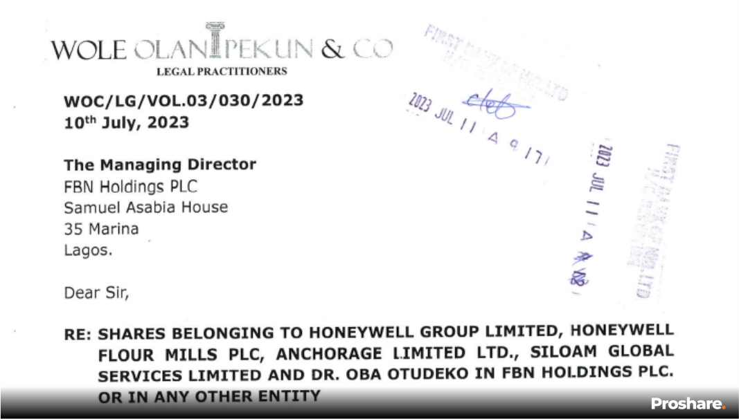 Counsel to Dr Oba Otudeko’s Letter to FBN Holdings Plc - Proshare